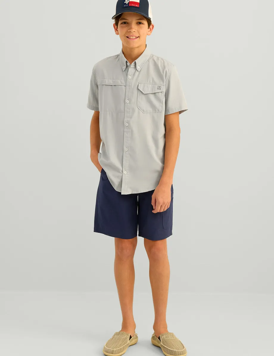 Huk Gear Button Downs-Kids Tide Point Short Sleeve Button Down Harbor Mist
