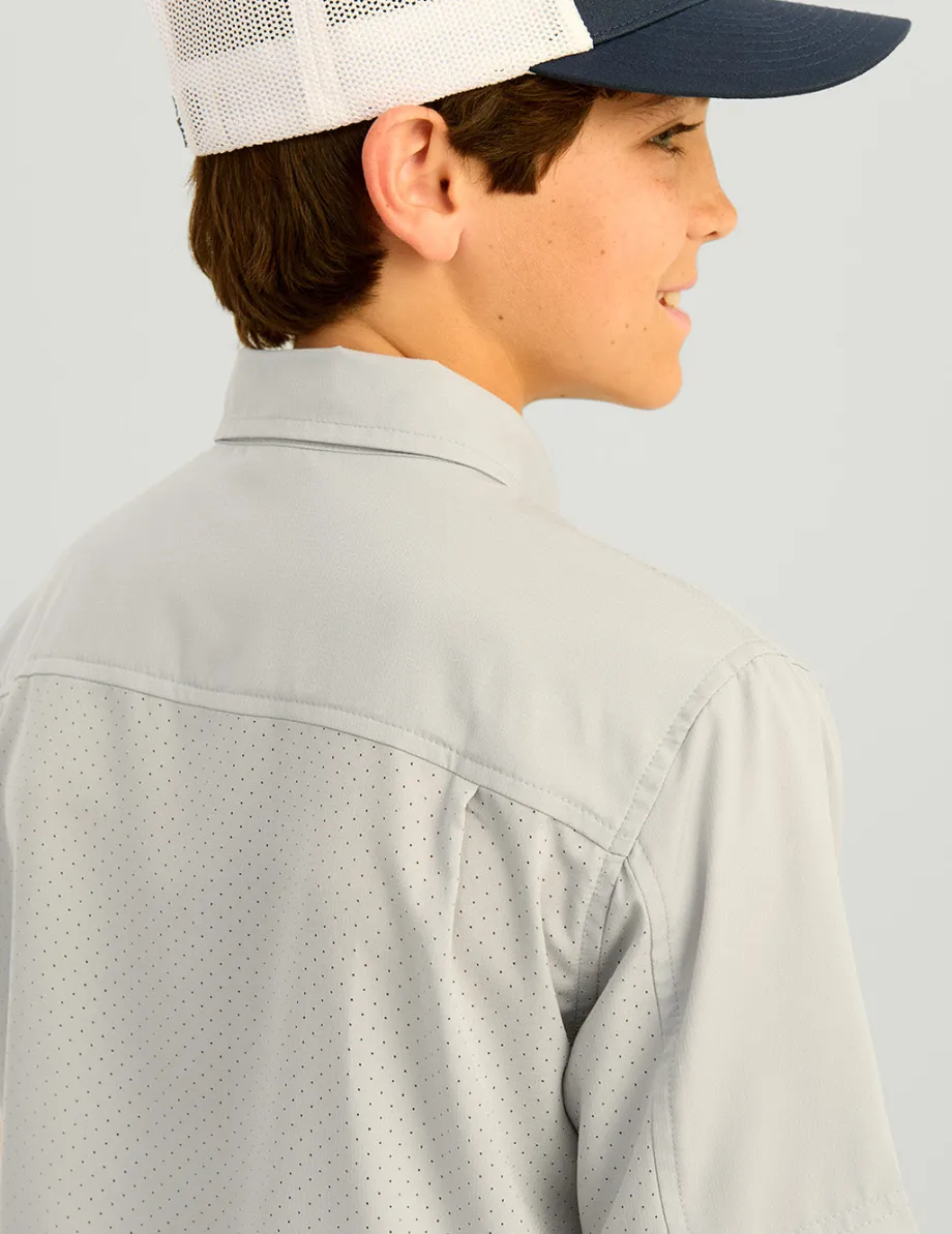 Huk Gear Button Downs-Kids Tide Point Short Sleeve Button Down Harbor Mist