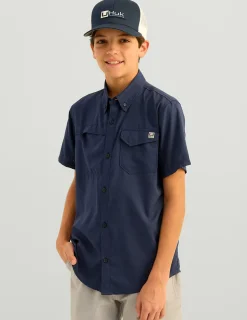 Huk Gear Button Downs|Performance Tops-Kids Tide Point Short Sleeve Button Down Naval Academy