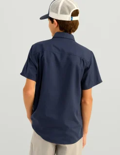 Huk Gear Button Downs|Performance Tops-Kids Tide Point Short Sleeve Button Down Naval Academy