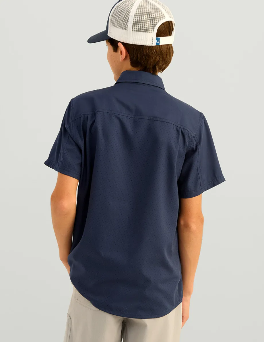 Huk Gear Button Downs|Performance Tops-Kids Tide Point Short Sleeve Button Down Naval Academy