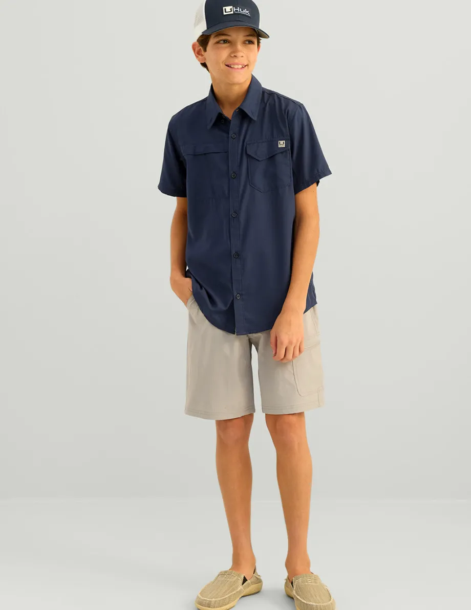 Huk Gear Button Downs|Performance Tops-Kids Tide Point Short Sleeve Button Down Naval Academy