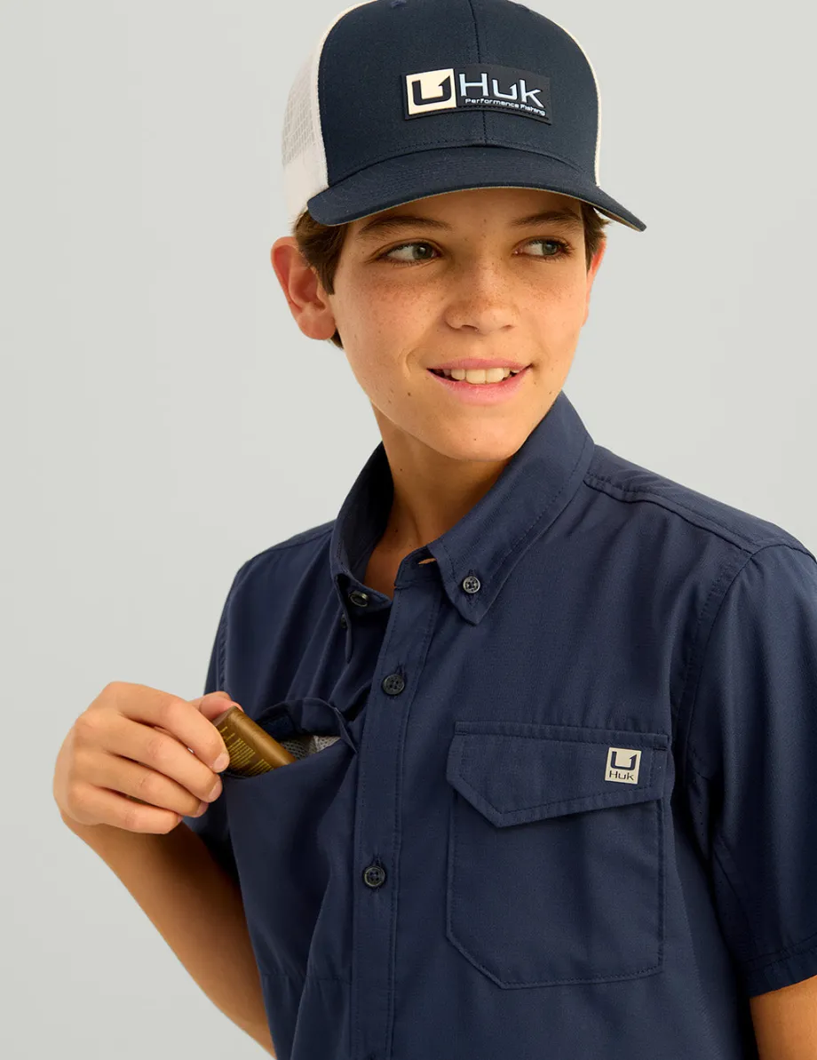 Huk Gear Button Downs|Performance Tops-Kids Tide Point Short Sleeve Button Down Naval Academy