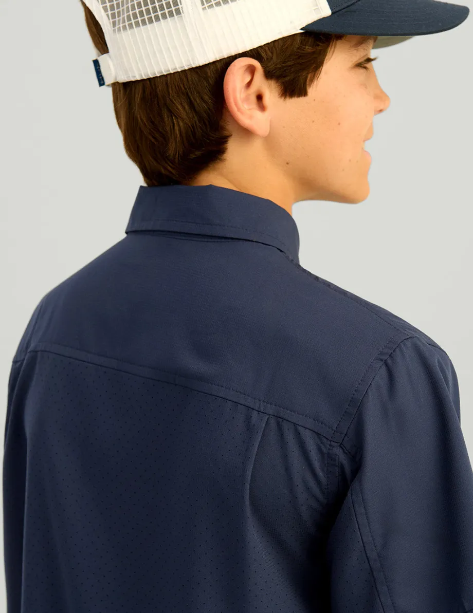 Huk Gear Button Downs|Performance Tops-Kids Tide Point Short Sleeve Button Down Naval Academy
