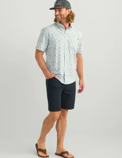 Huk Gear Button Downs-Kona Button-Down Fog Green Fish Dot