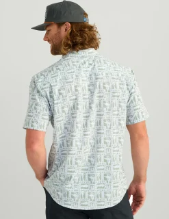 Huk Gear Button Downs-Kona Button-Down Fog Green Fish Dot