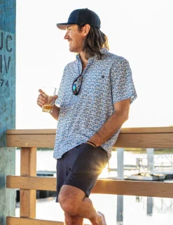 Huk Gear Button Downs-Kona Button-Down Ocean Blue Boat Drinks