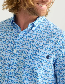 Huk Gear Button Downs-Kona Button-Down Ocean Blue Boat Drinks