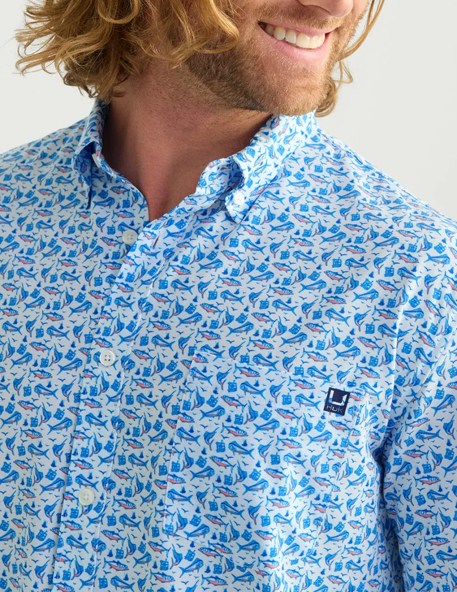 Huk Gear Button Downs-Kona Button-Down Ocean Blue Boat Drinks