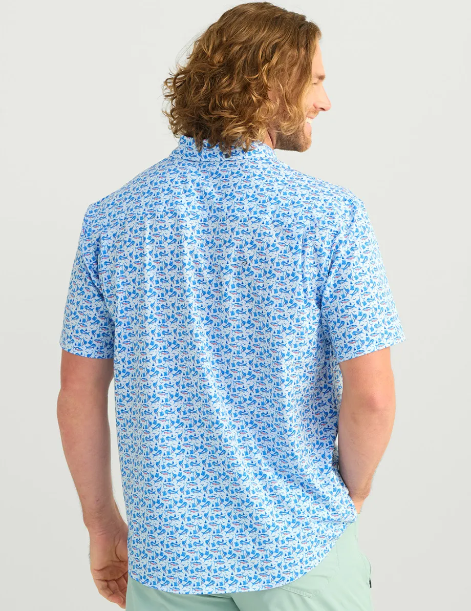 Huk Gear Button Downs-Kona Button-Down Ocean Blue Boat Drinks