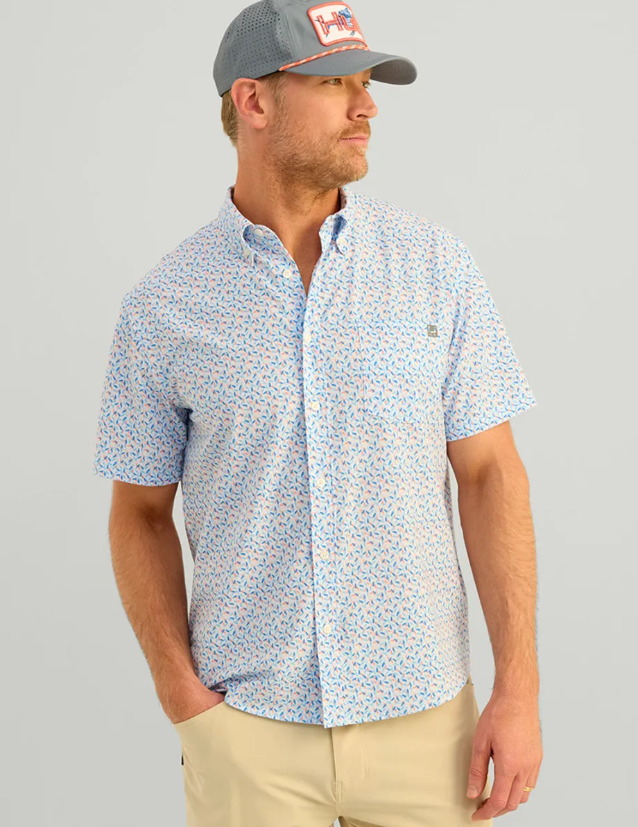 Huk Gear Button Downs-Kona Button-Down Ocean Blue Lure Smash