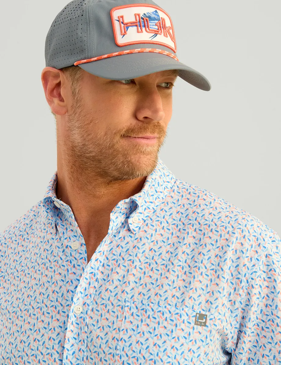 Huk Gear Button Downs-Kona Button-Down Ocean Blue Lure Smash