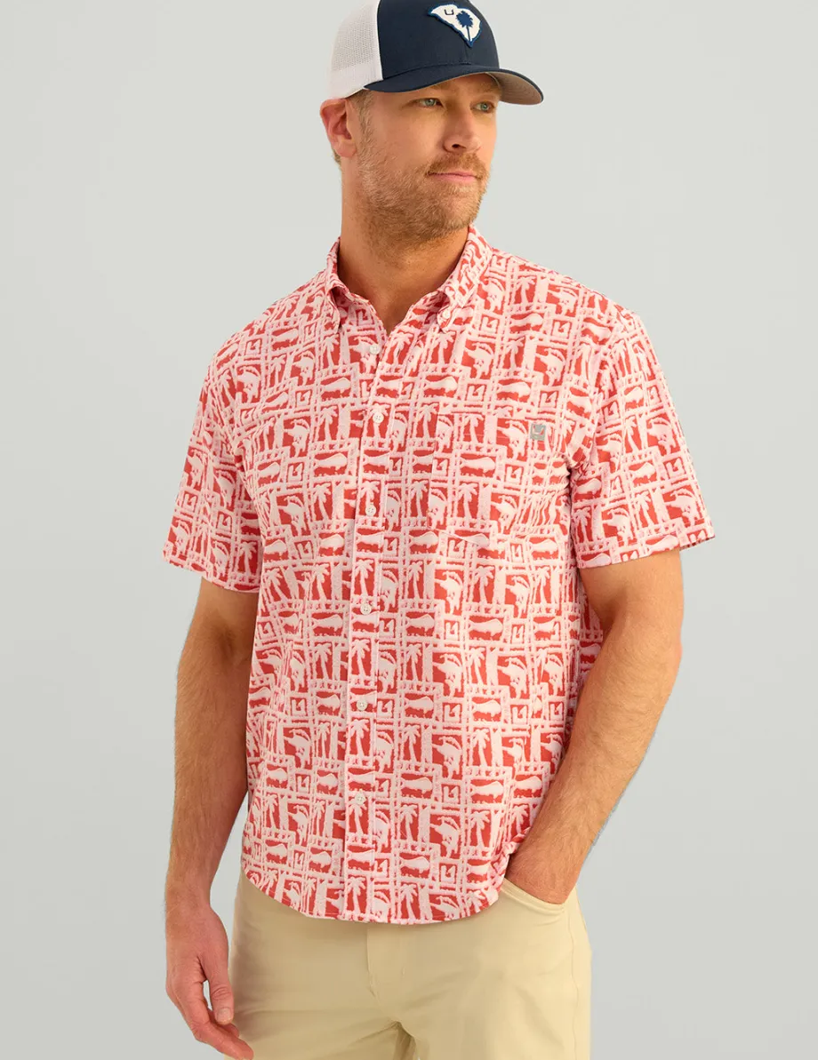 Huk Gear Button Downs-Kona Button-Down Channel Marker Fish Dot