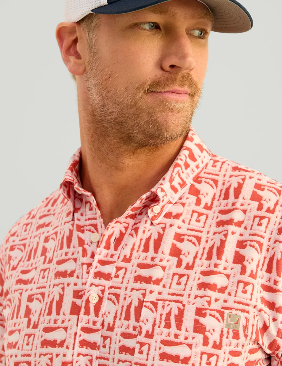 Huk Gear Button Downs-Kona Button-Down Channel Marker Fish Dot
