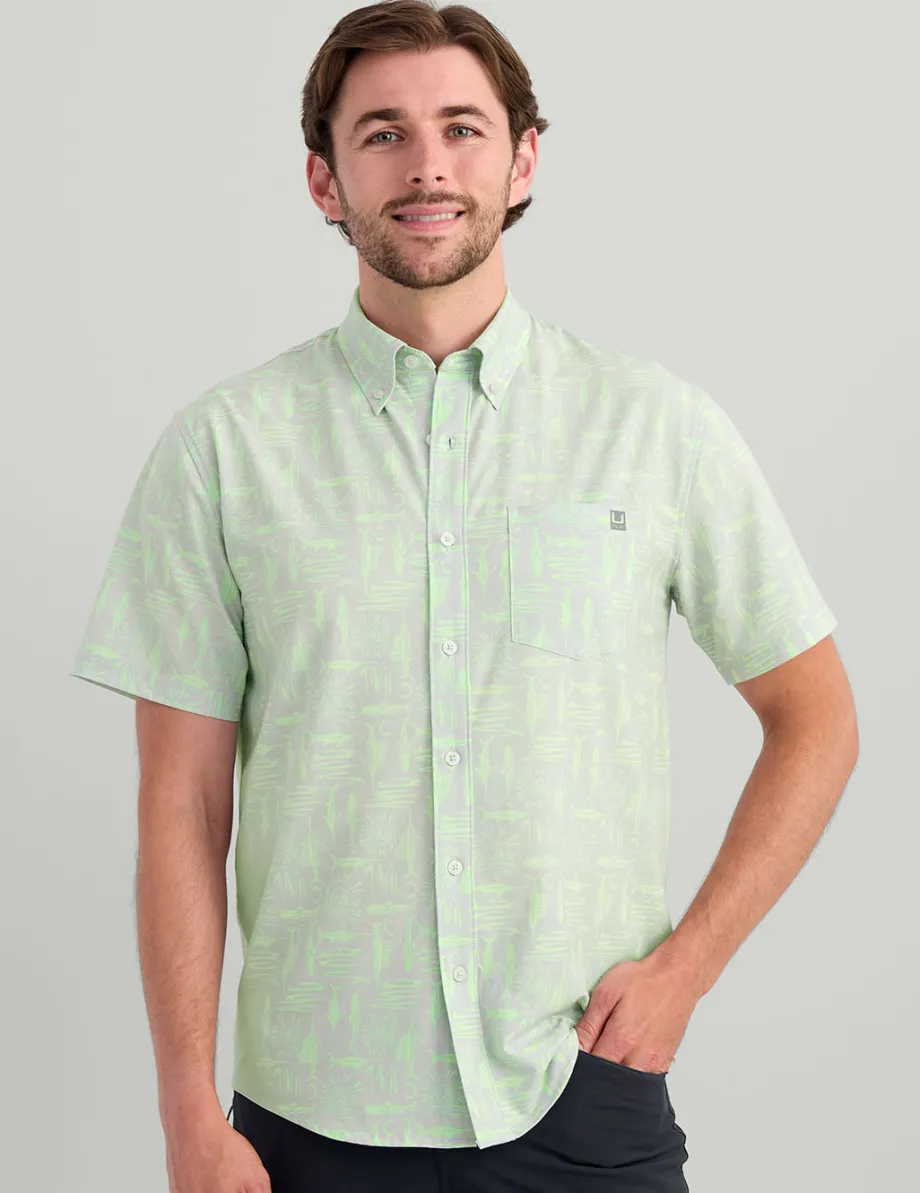 Huk Gear Button Downs-Kona Button-Down Harbor Mist Batiki