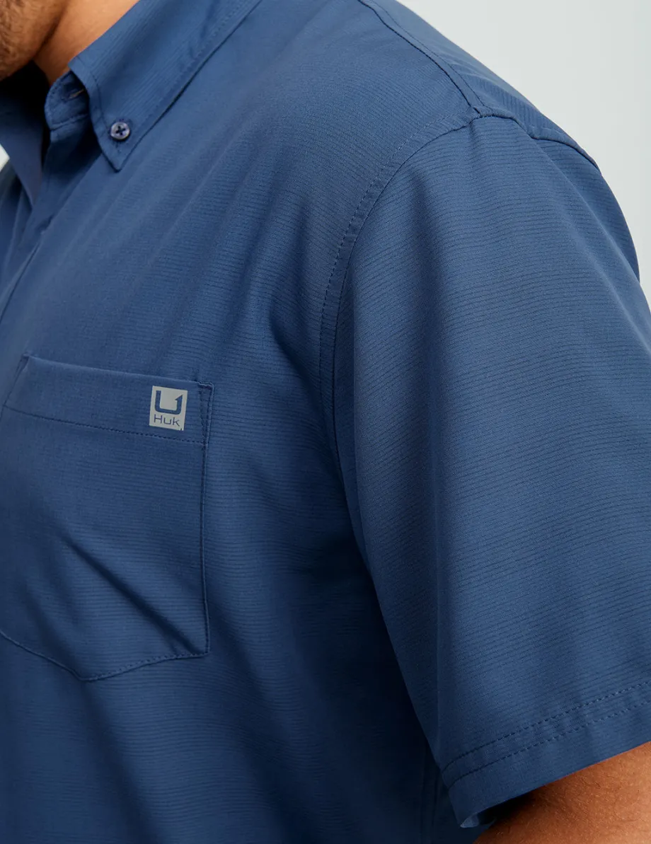 Huk Gear Button Downs-Kona Button-Down Cross Dye Stripe Sargasso Sea