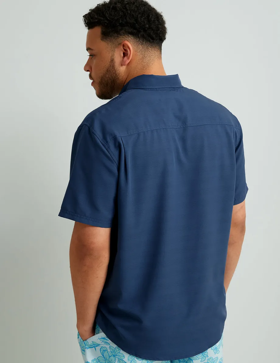 Huk Gear Button Downs-Kona Button-Down Cross Dye Stripe Sargasso Sea