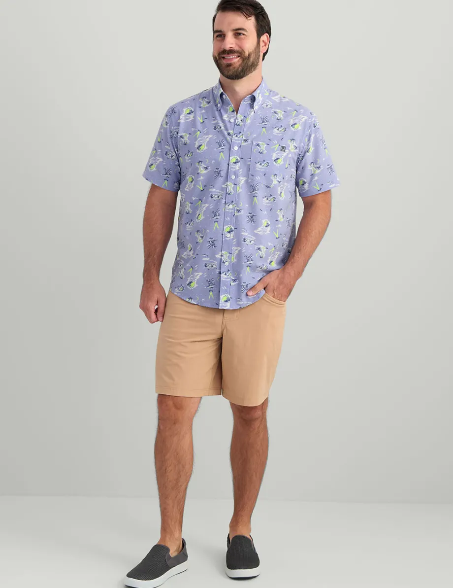 Huk Gear Button Downs-Kona Button-Down Lightning Sky Space Palm
