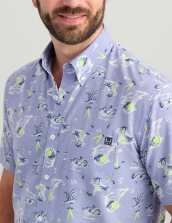 Huk Gear Button Downs-Kona Button-Down Lightning Sky Space Palm