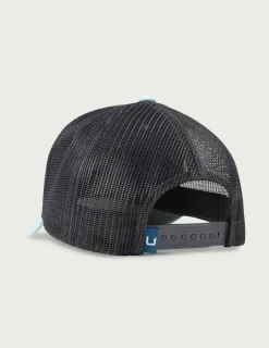Huk Gear Hats-Leather Patch Trucker Hat Silver Blue