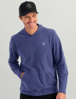 Huk Gear Hoodies & Pullovers-Leeward Lightweight Fleece Hoodie Skipper Blue Heather