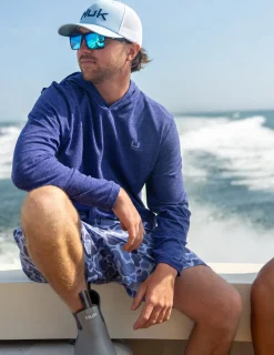 Huk Gear Hoodies & Pullovers-Leeward Lightweight Fleece Hoodie Skipper Blue Heather