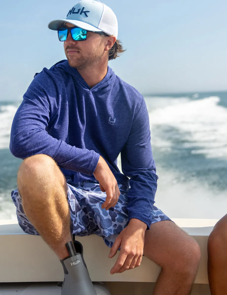 Huk Gear Hoodies & Pullovers-Leeward Lightweight Fleece Hoodie Skipper Blue Heather