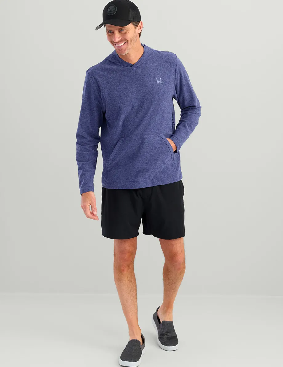 Huk Gear Hoodies & Pullovers-Leeward Lightweight Fleece Hoodie Skipper Blue Heather
