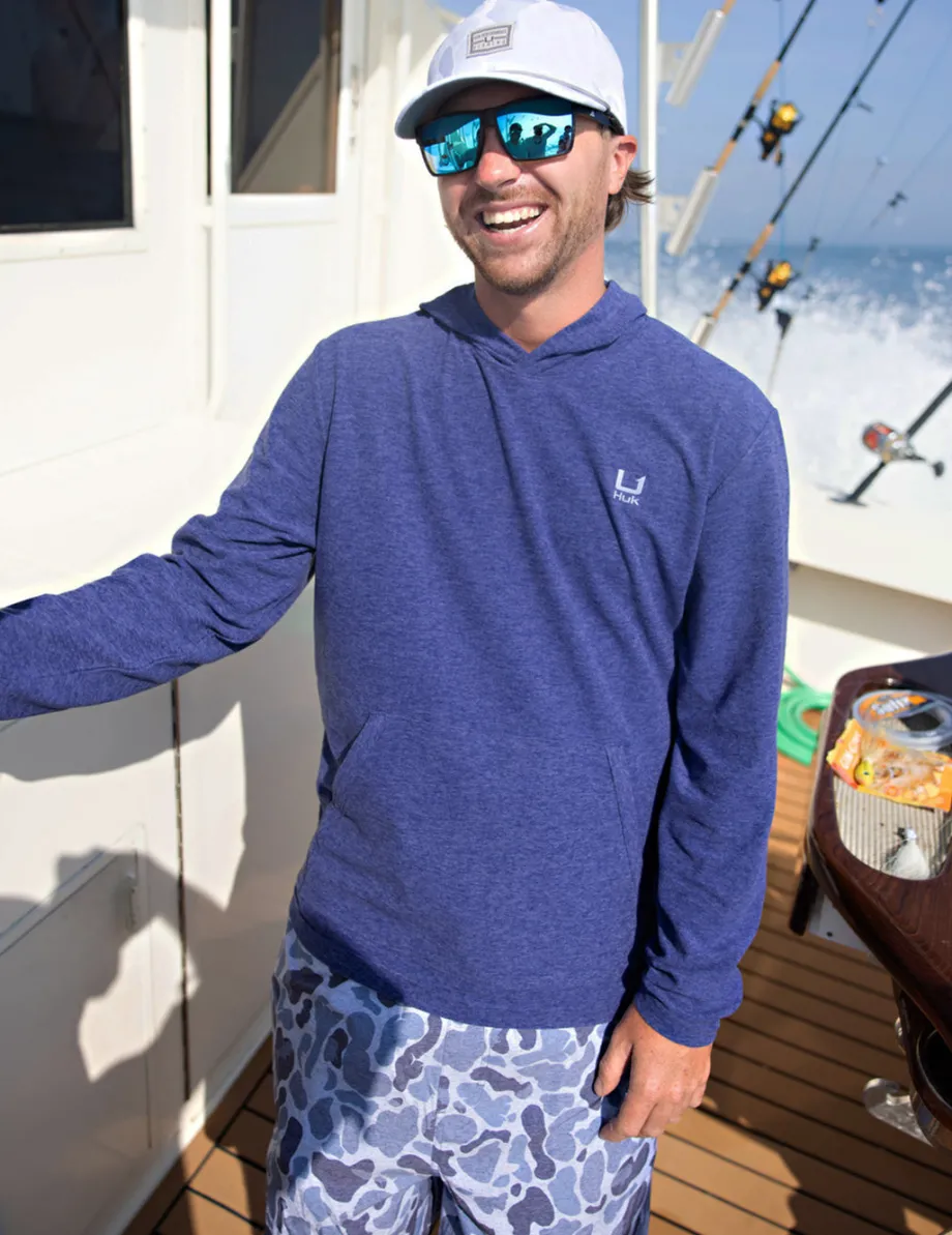 Huk Gear Hoodies & Pullovers-Leeward Lightweight Fleece Hoodie Skipper Blue Heather