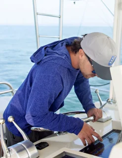 Huk Gear Hoodies & Pullovers-Leeward Lightweight Fleece Hoodie Skipper Blue Heather