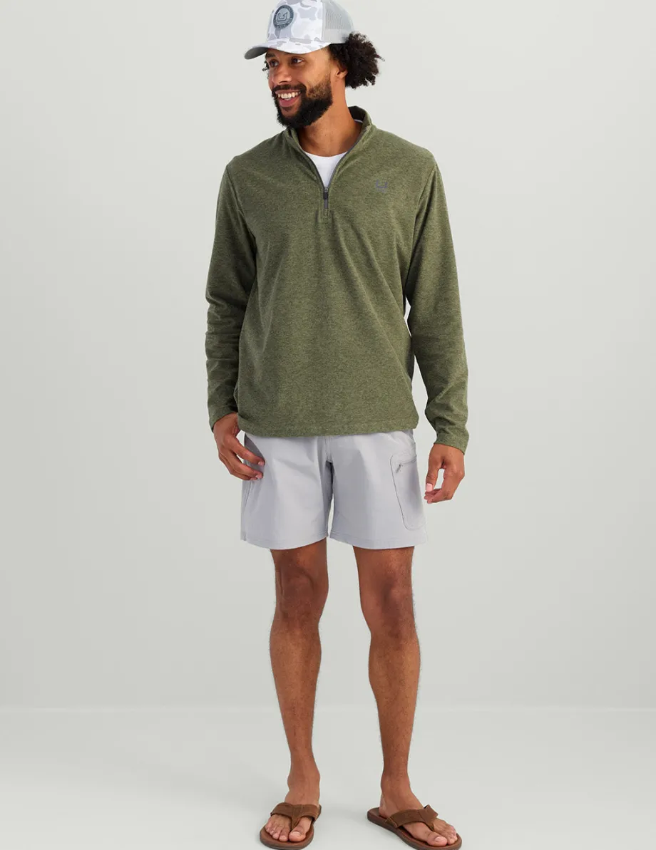 Huk Gear Hoodies & Pullovers-Leeward Lightweight Fleece 1/4 Zip Moss Heather