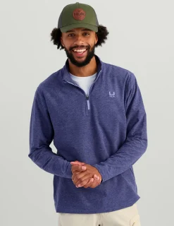Huk Gear Hoodies & Pullovers-Leeward Lightweight Fleece 1/4 Zip Skipper Blue Heather