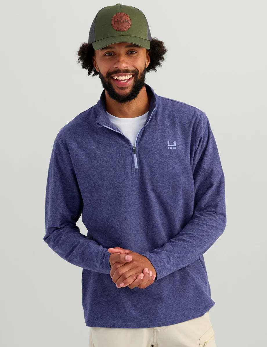 Huk Gear Hoodies & Pullovers-Leeward Lightweight Fleece 1/4 Zip Skipper Blue Heather
