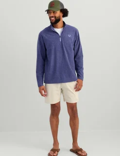 Huk Gear Hoodies & Pullovers-Leeward Lightweight Fleece 1/4 Zip Skipper Blue Heather
