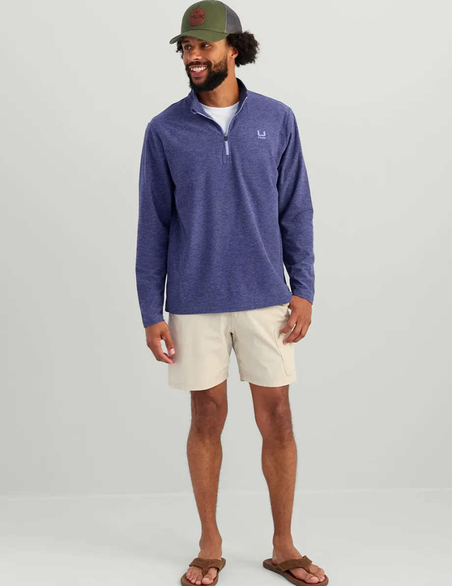 Huk Gear Hoodies & Pullovers-Leeward Lightweight Fleece 1/4 Zip Skipper Blue Heather