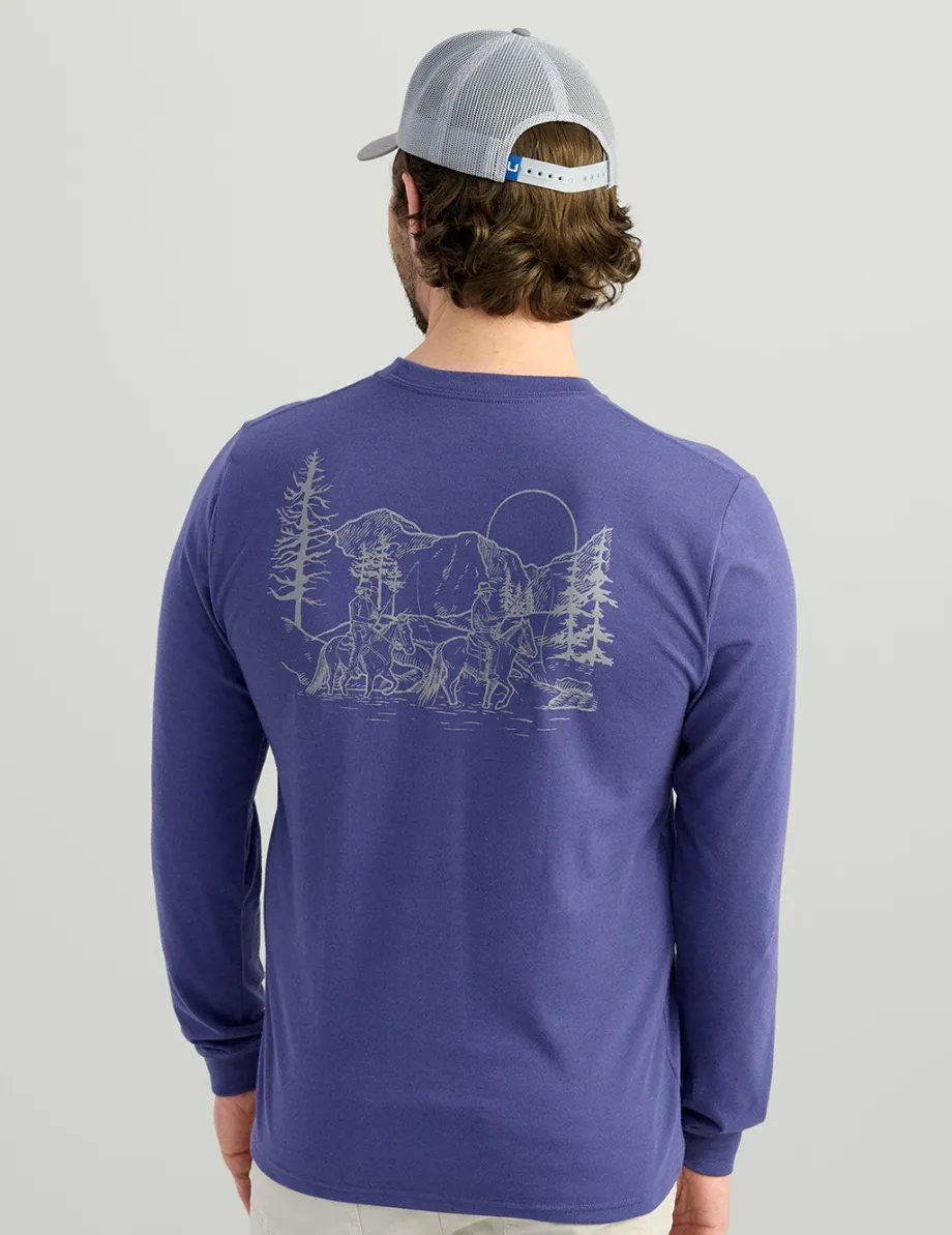 Huk Gear T-Shirts-Lodge Long Sleeve Pocket Tee Skipper Blue