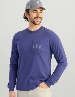 Huk Gear T-Shirts-Lodge Long Sleeve Pocket Tee Skipper Blue