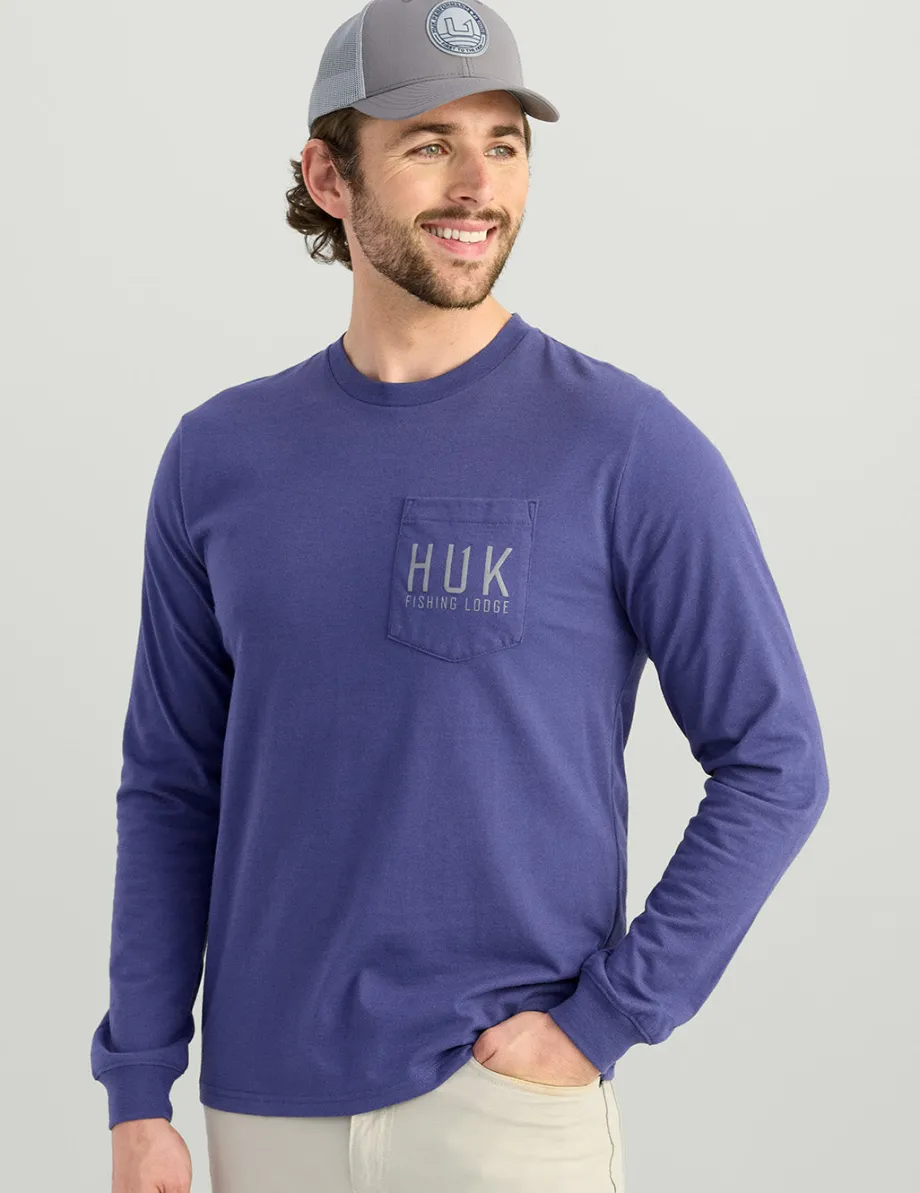 Huk Gear T-Shirts-Lodge Long Sleeve Pocket Tee Skipper Blue