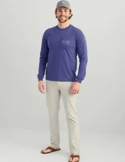 Huk Gear T-Shirts-Lodge Long Sleeve Pocket Tee Skipper Blue