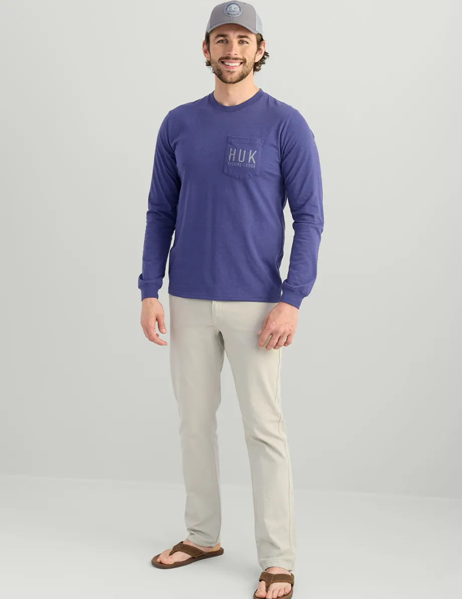 Huk Gear T-Shirts-Lodge Long Sleeve Pocket Tee Skipper Blue