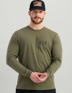 Huk Gear T-Shirts-Lodge Long Sleeve Pocket Tee Moss