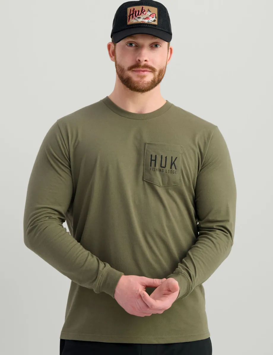 Huk Gear T-Shirts-Lodge Long Sleeve Pocket Tee Moss