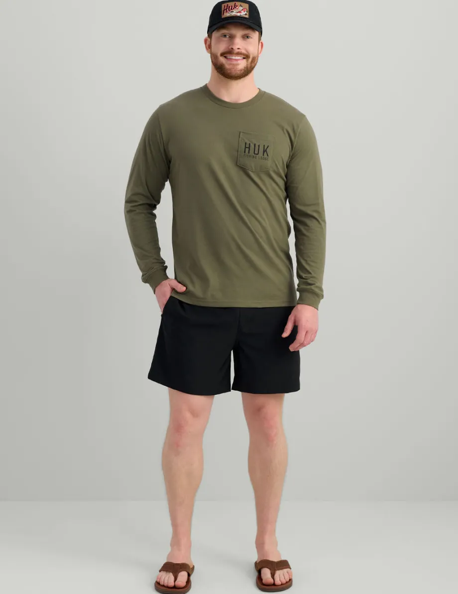 Huk Gear T-Shirts-Lodge Long Sleeve Pocket Tee Moss