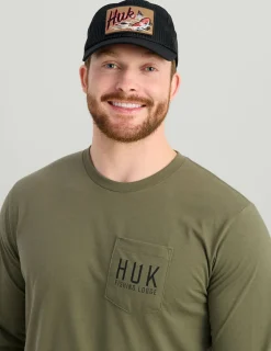 Huk Gear T-Shirts-Lodge Long Sleeve Pocket Tee Moss