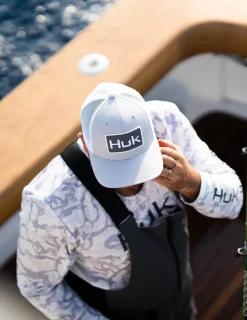 Huk Gear Hats-Logo Stretchback Trucker Hat Harbor Mist