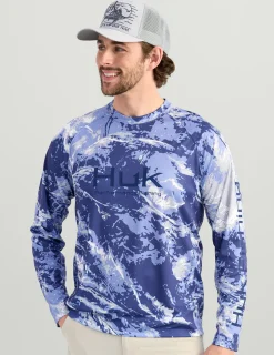 Huk Gear Performance Tops-Mossy Oak Pursuit Performance Crew Mossy Oak Skipper Blue