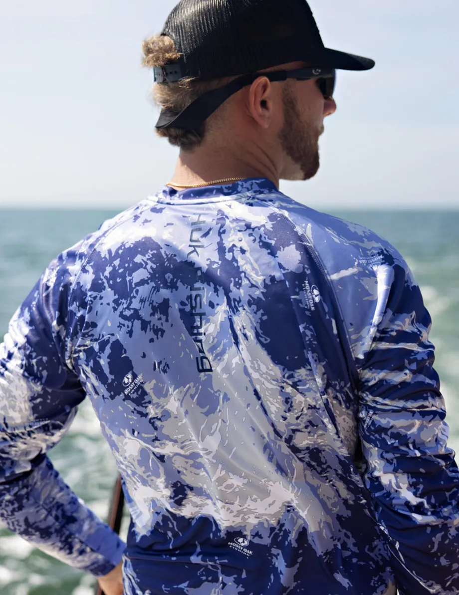 Huk Gear Performance Tops-Mossy Oak Pursuit Performance Crew Mossy Oak Skipper Blue