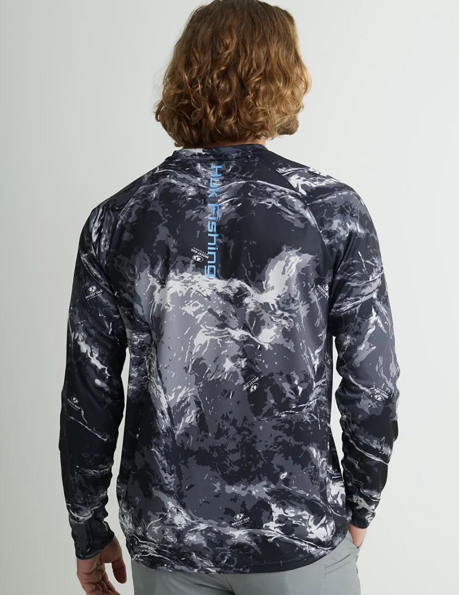 Huk Gear Performance Tops-Mossy Oak Pursuit Performance Crew Mossy Oak Stormwater Midnight