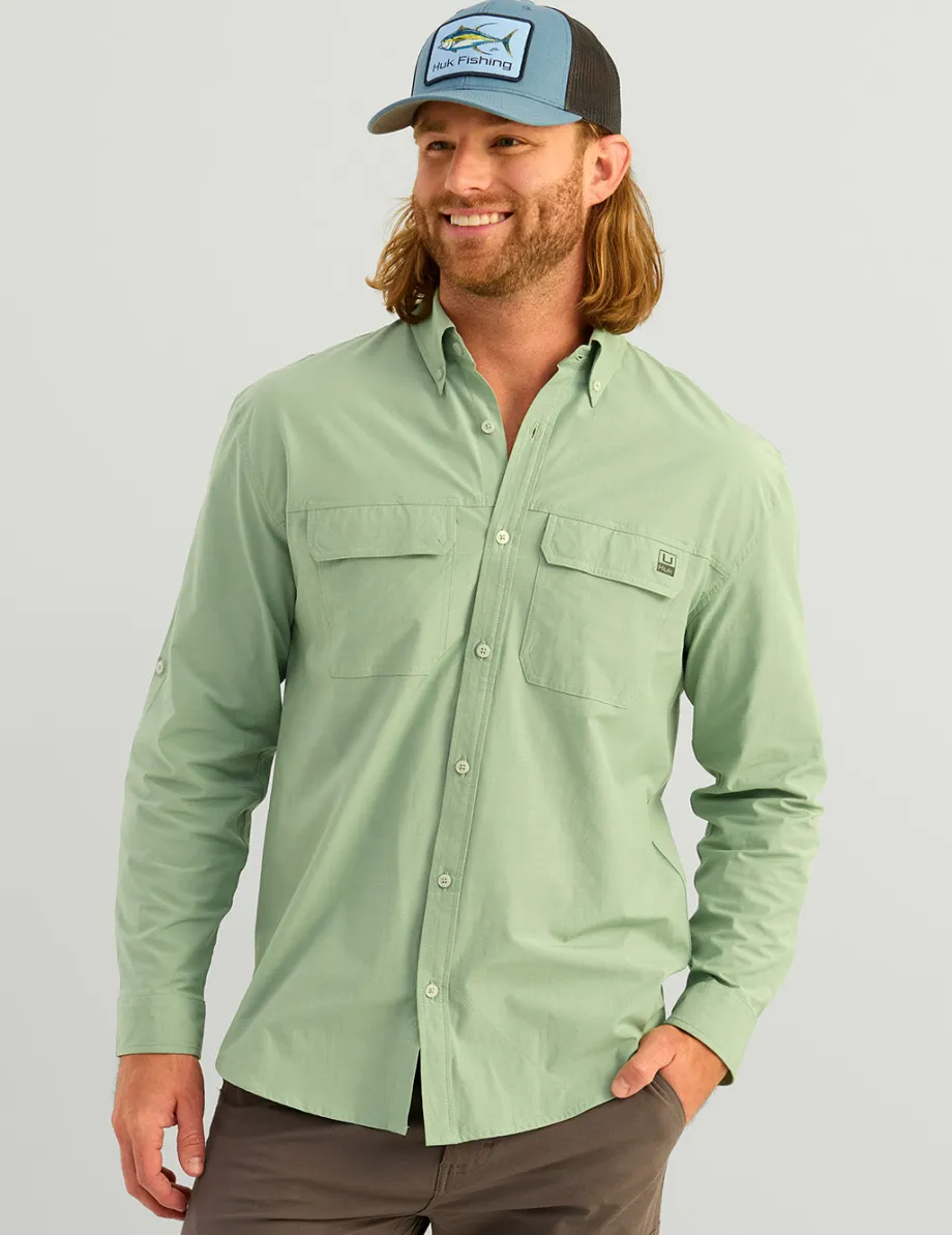 Huk Gear Button Downs-Next Level Button-Down Fog Green