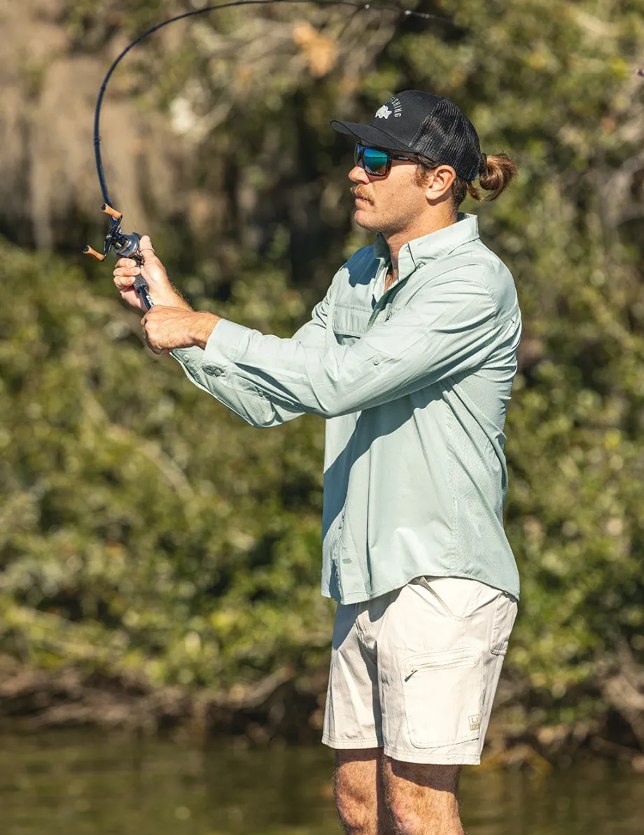 Huk Gear Button Downs-Next Level Button-Down Fog Green